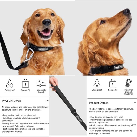 NWT LARGE Canada Pooch Waterproof & Odor Resistant Black Dog Collar & Leash Set - Picture 3 of 11